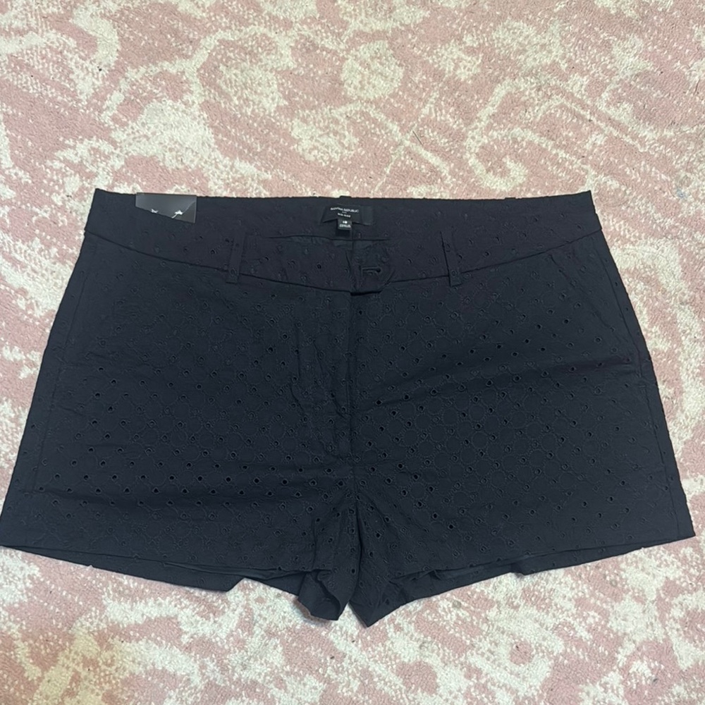 Banana Republic Black High Waist Shorts Eyelet Pleated Shorts